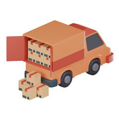 Delivery van cardboard boxes logistics icon 3D render.