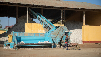 Pastdargam disctrict, Juma city, uzbekistan, October 31, 2023:people working in a cotton industry