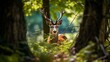 Ruddy deer within the nature environment amid the deer trench european natural life