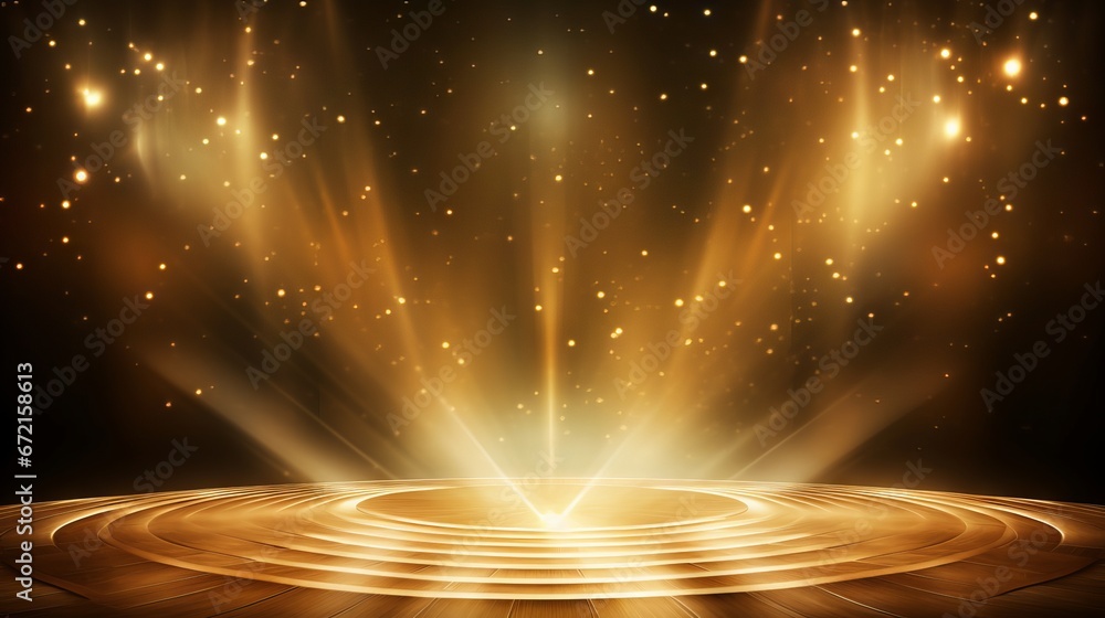 Golden stage background with glitters and spotlights for glamorous ...