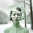Portrait einer Dame im Wald - Doppelbelichtung,
KI-generiert