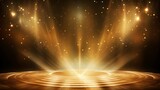 Fototapeta  - Golden stage background with glitters and spotlights for glamorous events and celebrations