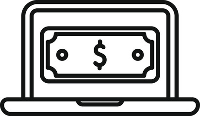 Wall Mural - Laptop online money icon outline vector. Payment coin. Online safe wallet