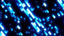 Abstract Blue Retro Pixel Hipster Digital Background Made Of Moving Energy Brick Squares On A Black Background