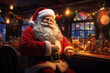 Santa Clause is sitting in a bar and drinking beer - Generative AI