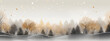 Minimalistic winter landscape with painted trees and snow in gray and golden yellow tones. Copy space.