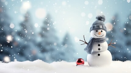  Snowman in winter wonderland: a festive greeting card with copy space