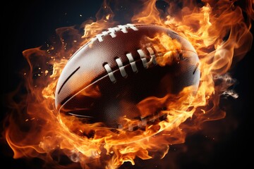 Ball, American football with flames shooting on seamless background.