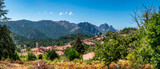 Fototapeta Krajobraz - Landscape with Evisa, mountain village in the Corse-du-Sud department of Corsica island, France