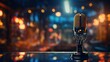 Music background with microphone on blur background stage. Ai generative