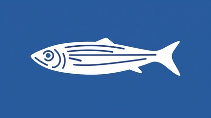 Wall Mural - White fish icon on a solid blue background