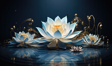 Lotus Flower With Water In Blue Background