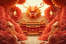 Chinese New Year Background With Temple And Lantern