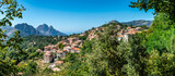 Fototapeta Morze - Landscape with Evisa, mountain village in the Corse-du-Sud department of Corsica island, France