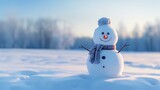 Fototapeta Na sufit - Snowman in winter wonderland: a festive greeting card with space for your message