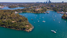 Aerial Drone View Of Berrys Bay And Balls Head Reserve At Waverton On The Lower North Shore Of Sydney, New South Wales, Australia On A Sunny Day  