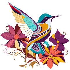 Wall Mural - bird with flowers