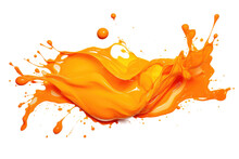 Bold Orange Paint Splatter Isolated On Transparent Background.