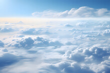 Aerial View Of White Clouds In Blue Sky. View From Airplane Window Ai Generated Art
