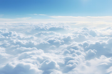 Blue sky and white clouds background. View from airplane window with copy space ai generated art