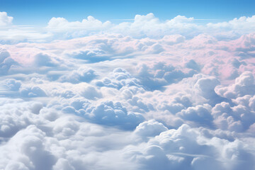 Wall Mural - Beautiful aerial view above clouds with blue sky. 3d illustration ai generated art