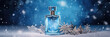 A winter perfume fragrance for Christmas poster with copy space.