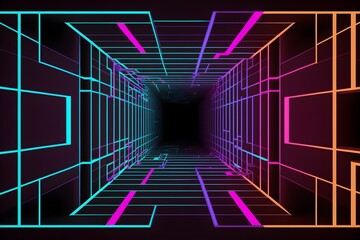 Wall Mural - Abstract neon lines endless tunnel