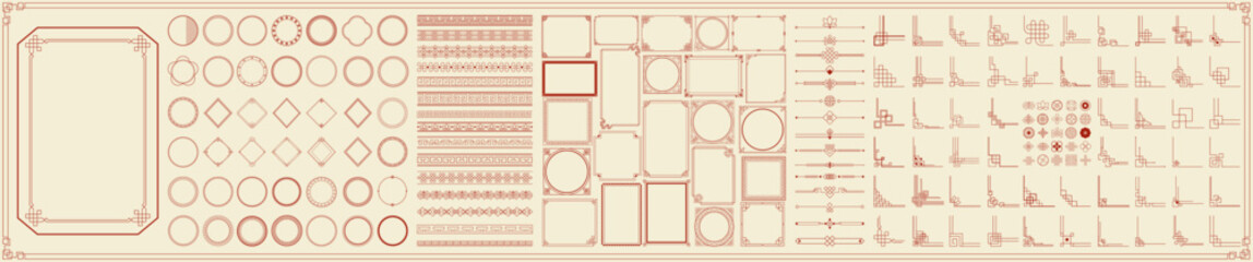 Asian golden chinese, korean and japanese frames and borders. Frames with asian ornaments. Vintage gold decor