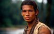 Portrait of amazonian man. Powerful and attractive indigenous male.