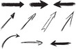 Illustration vectorielle représentant un ensemble de flèches de signalisation dessinées à la main au pinceau ou au crayon