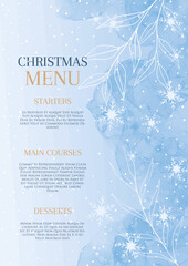 Wall Mural - Christmas menu with a hand painted snowy watercolour background