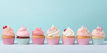 Abstract Illustration Of Cup Cakes With Copy Space. 