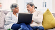 © D Theron/peopleimages.com - Senior couple, laptop and serious discussion on sofa for financial planning, budget or debt at home. Elderly man and woman talking with computer for finance, mortgage loan or crisis in living room