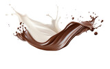 Fototapeta  - rozpryskiwana biały krem jogurtowy i czekoladowy, zatrzymany w kadrze z pojedynczymi kroplami
