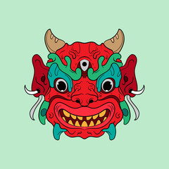 Wall Mural - Oni Mask Vector Art Illustration on Isolated Background. Japanese Demon Vector illustration.