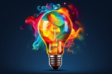 Poster - Generative AI : Electric light bulb exploding with paint and glass