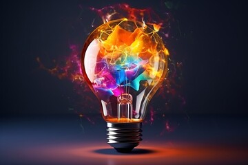 Poster - Generative AI : Electric light bulb exploding with paint and glass