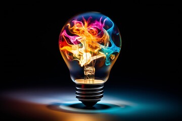Poster - Generative AI : Electric light bulb exploding with paint and glass