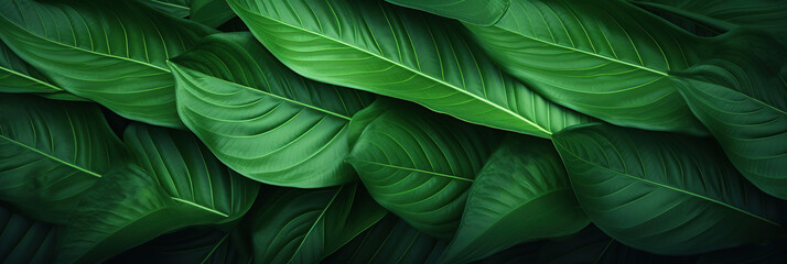 Wall Mural - abstract green leaf texture, tropical leaf foliage nature dark green background.