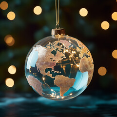 christmas tree toy glass ball in the shape of planet earth