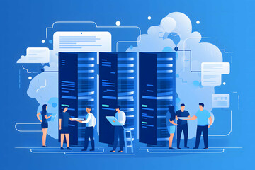 web server hosting information center flat design style