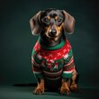 cute little dog wearing an ugly christmas sweater - portrait photo