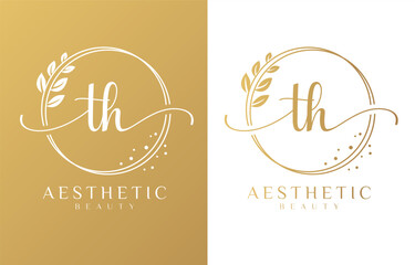 Letter TH Beauty Logo with Flourish Ornament