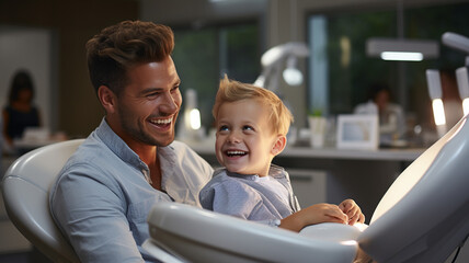 Poster - smiling boy sitting in armchair in office