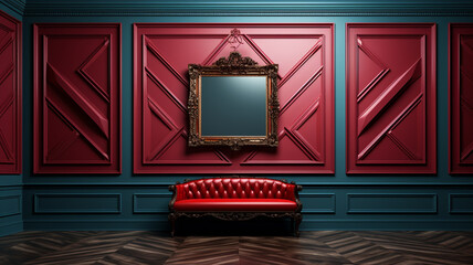 Wall Mural - illustration interior design of classic living with red sofa