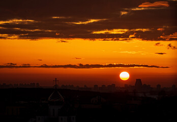 Wall Mural - sunset over city sky, nature background