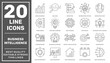 Business Intelligence icons set. Business intelligence tools such as strategy, deep learning, ai, analysis and etc. Editable Stroke