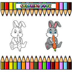 Wall Mural - cartoon rabbit with a carrot in his mouth for coloring book