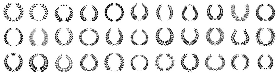 Wall Mural - laurel wreath round frame. vector silhouette, branches, foliate or leaves circle badge