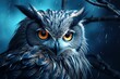 AI generated illustration of a barred owl perched on a tree branch at night